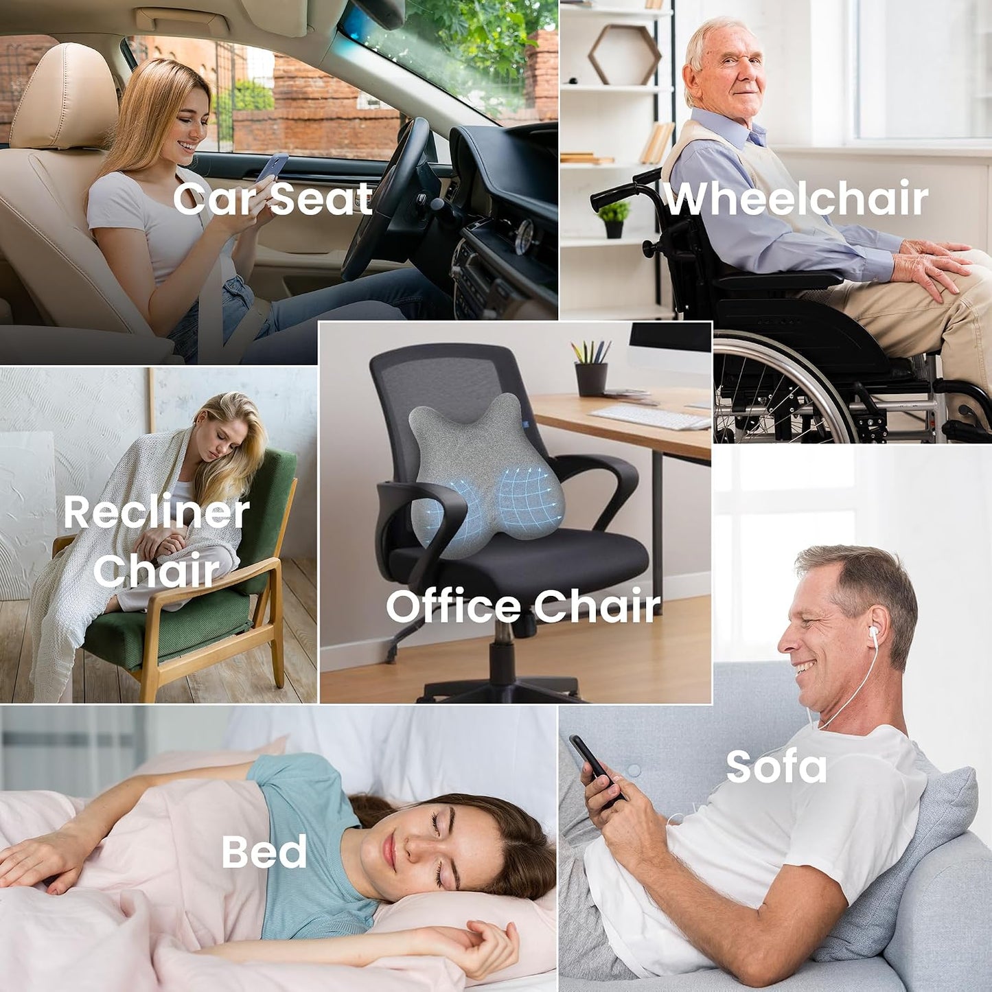 CILI Heated Lumbar Support Pillow for Office Chair, Ergonomic Back Support Cushion with Vibration, Memory Foam Chair Back Massager,Father‘s Day Gift for Dad