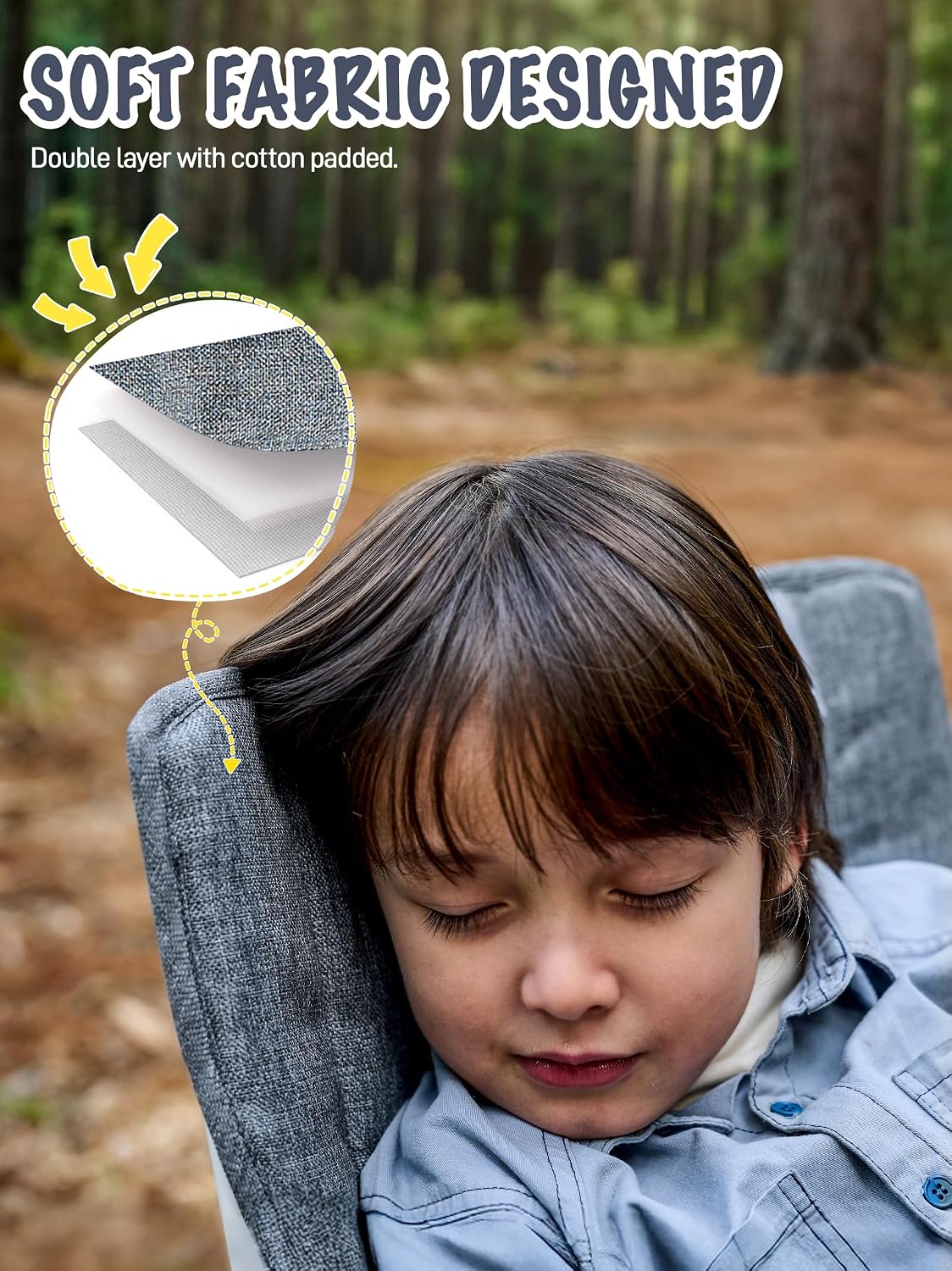 EVER ADVANCED Kids Camping Chairs with Cup Holder, Padded Folding Camping Chair Outdoor with Safety Lock, Carry Bag, Lightweight Portable Camp Chairs for Beach, Balcony, Patio, Supports 150lbs, Grey
