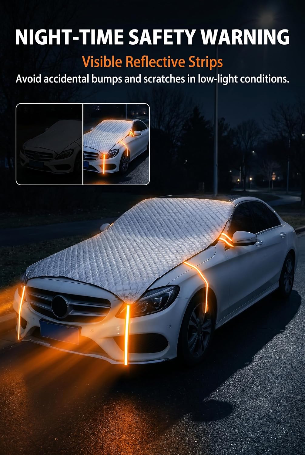Half Car Cover, Windshield Cover for Ice & Snow, Snow Shield Car Covers, Aluminum Foil Heat Block Sunshade Hood Covers, Universal for Most Cars, SUVs, Trucks 79X59 Inch (Silver)