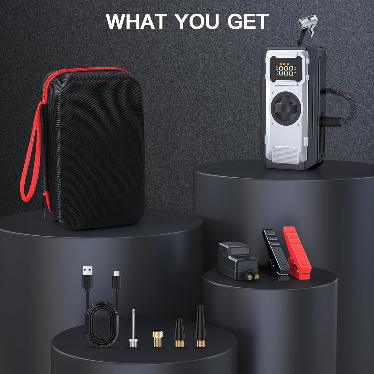 6000A Jump Starter with Air Compressor,12V Lithium Battery Booster Pack