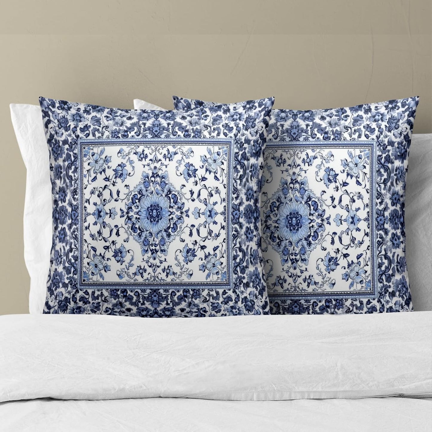 Giwawa Boho Floral Pillow Covers 16x16 Inch Blue Leaves Decorative Pillow Cases Set of 2 Square Throw Pillows for Cushion Sofa Couch Outdoor Decor