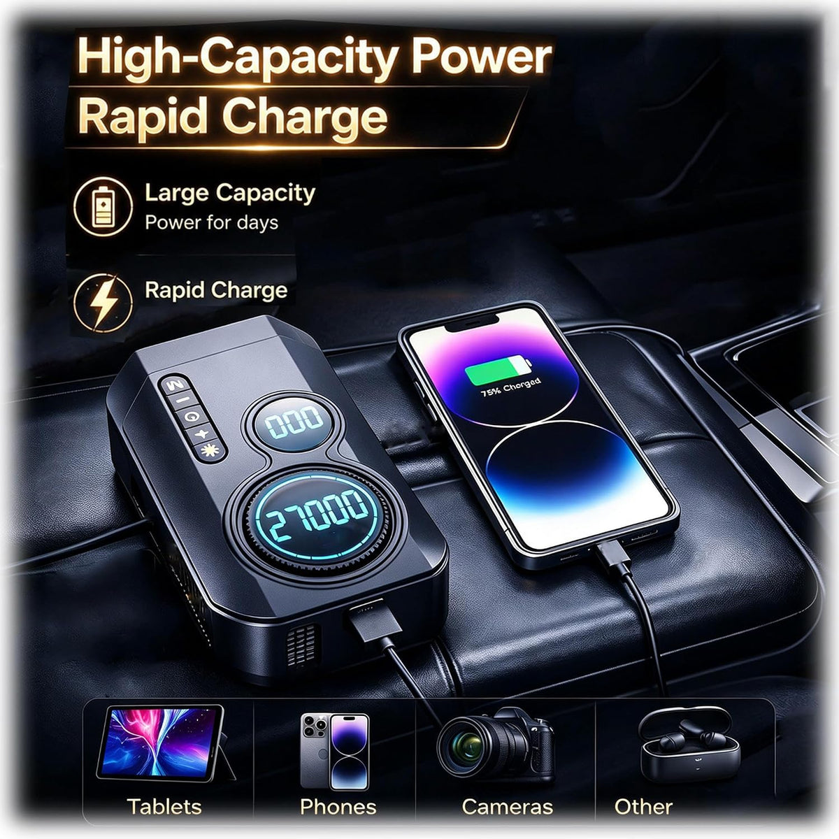 Portable Car Battery Jump Starter with Air Compressor