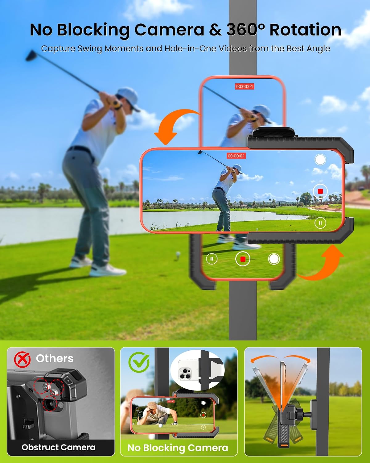 Magnetic Golf Cart Phone Holder,8 N56 Strong Magnet,1s Lock/Release | Golf Gifts for Men Dad Father Husband Him Golfer, Golf Accessories Essentials Gadgets Phone Mount Fits Club Car, EZGO, Yamaha