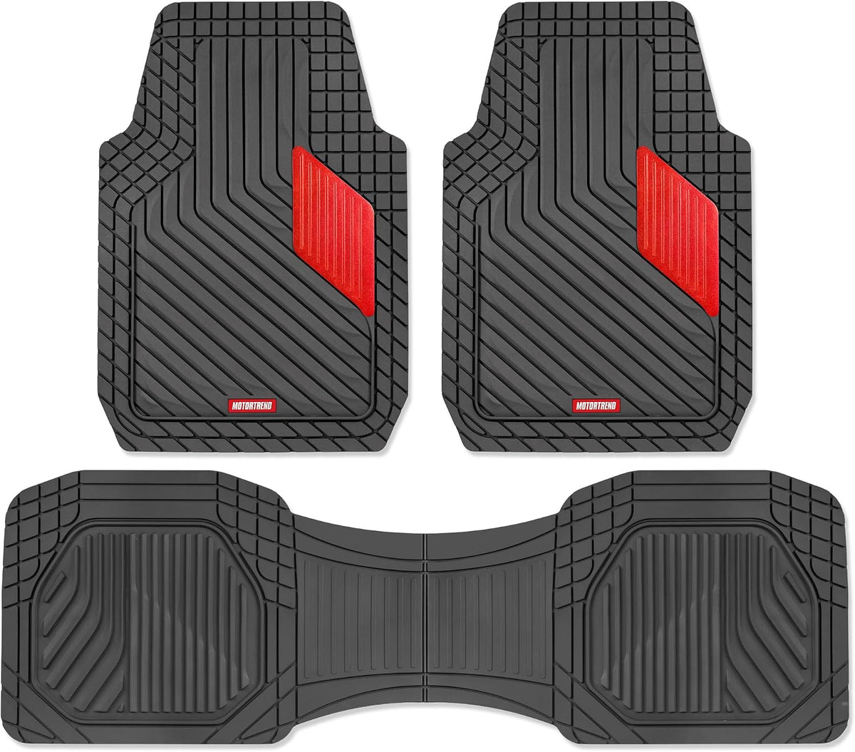 Motor Trend MetallicGuard Car Floor Mats Full Set - Durable Rubber Floor Mats with Red Metallic Heel Pad, All-Weather Interior Protection for Front and Rear with Non-Slip Backing