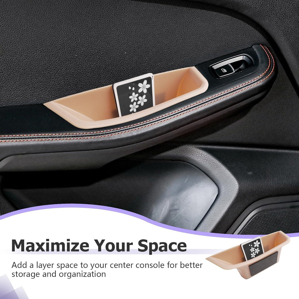 LUWU Door Tray Organizer Compatible with 2015-2026 Porsche Macan S/T/GTS Accessories Center Console Organizer Armrest Console Storage Box Insert Tray ABS Material Beige 4PCS (Not for Macan EV)