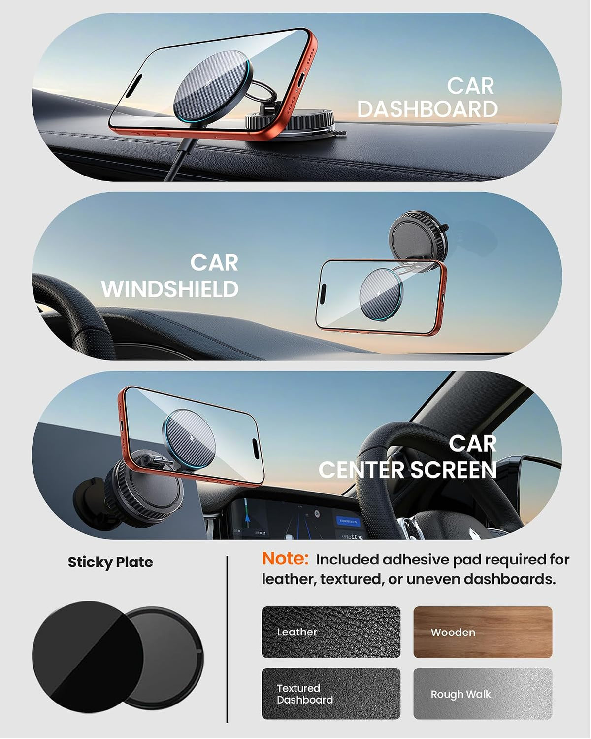 15W MagSafe Car Mount Charger, Vacuum Magnetic Phone Holders for Your Car