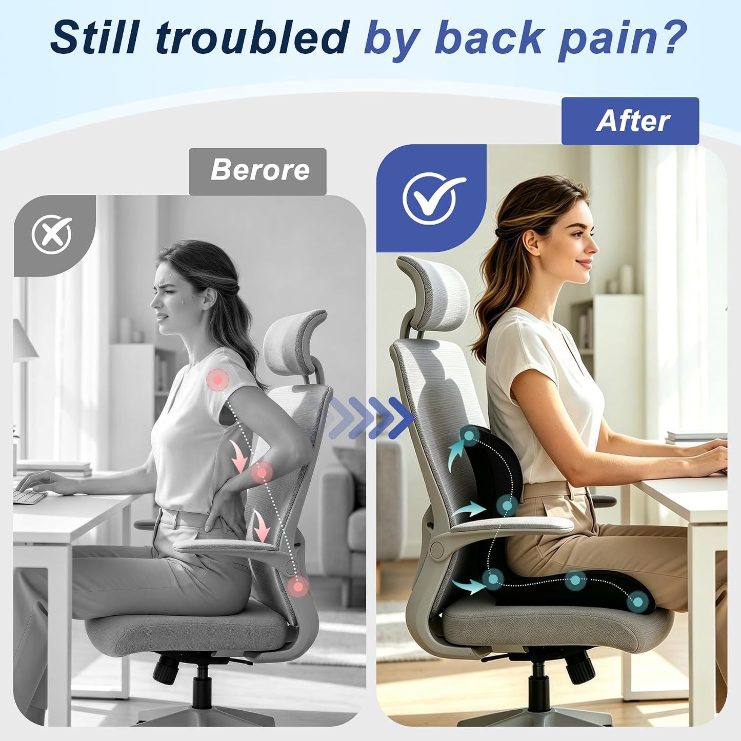 Seat Cushion for Office Chair and Car, Ergonomic Memory Foam Seat Cushion with Lumbar Support Pillow, Orthopedic Cushion for Sciatica & Back Pain, Black