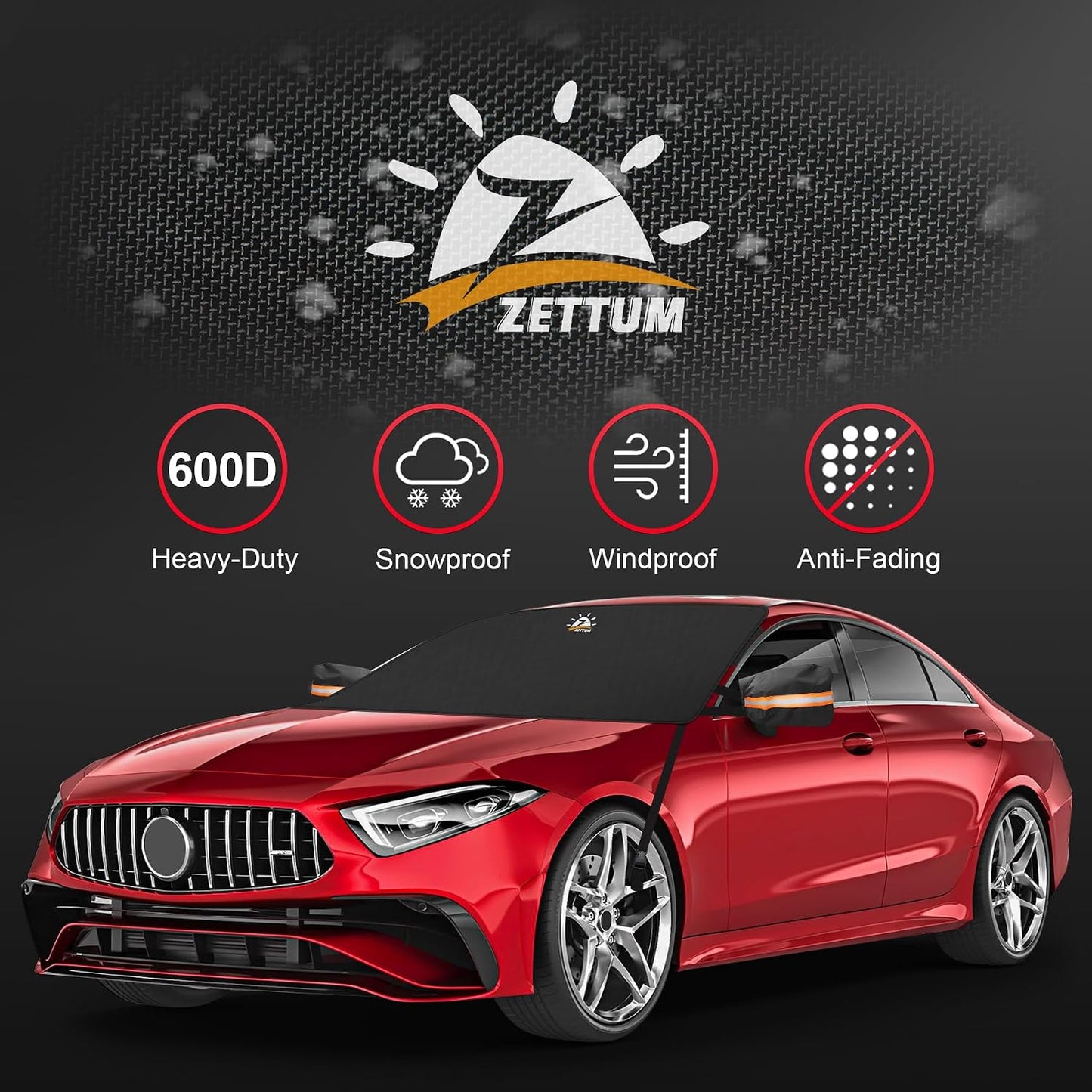 Zettum Car Windshield Cover for Ice and Snow - 600D Windshield Snow Cover with Side Mirror Cover Heavy Duty, Standard Winter Frost Hail Protector for Most Car, Truck, SUV, Van and MPV (70 x 50 Inch)