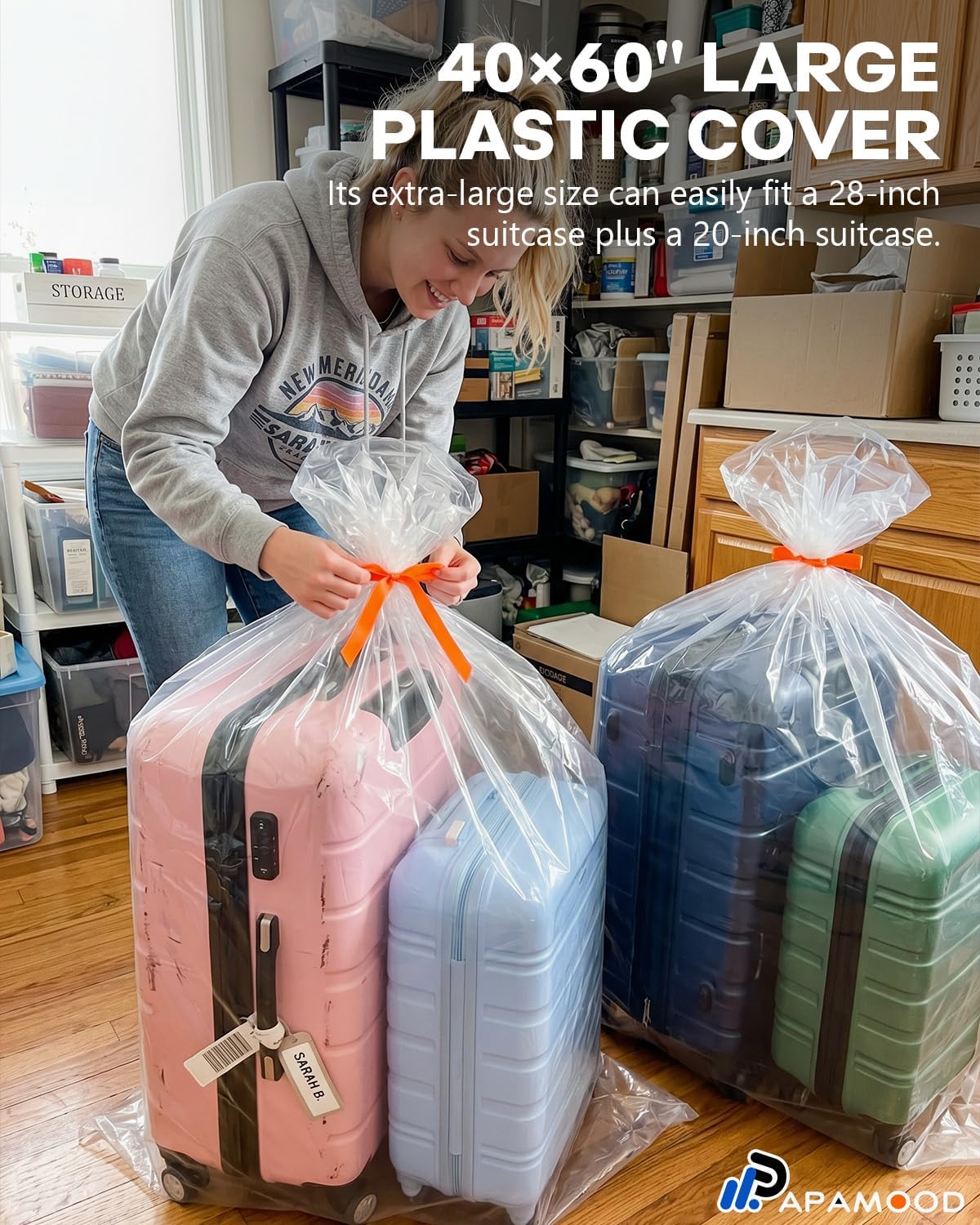 40x60 Inch Extra Large Clear Plastic Storage Bag for Luggage Cover, 8 Pack | 2 Mil Thick Poly Flat Bags for Suitcase/Rug/Car Seat/Stroller/Chair/Xmas Tree Cover, Attic Basement Garage Storage Moving Bag
