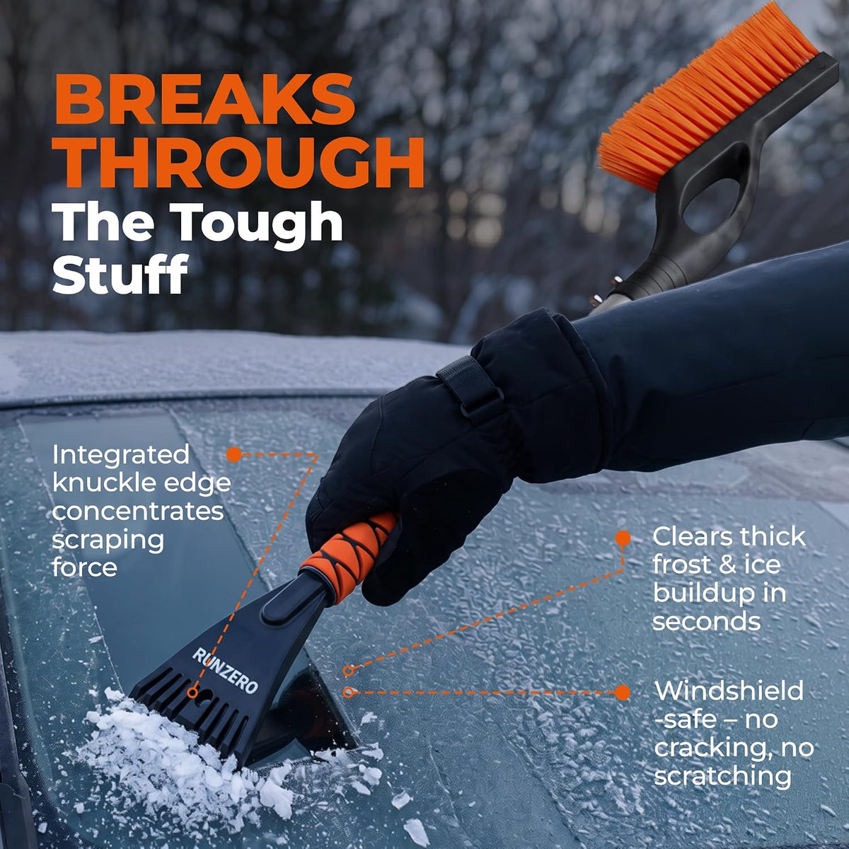 RUNZERO 27-Inch Detachable Snow Brush & Ice Scraper for Car Windshield