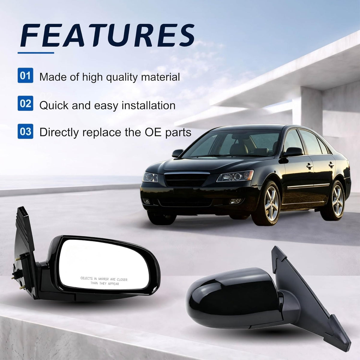 Right Passenger Side Mirror Compatible with 2006 2007 2008 2009 2010 Hyundai Sonata With Power Glass Manual folding Heated Black Replace#87620-0A000(5Pins)