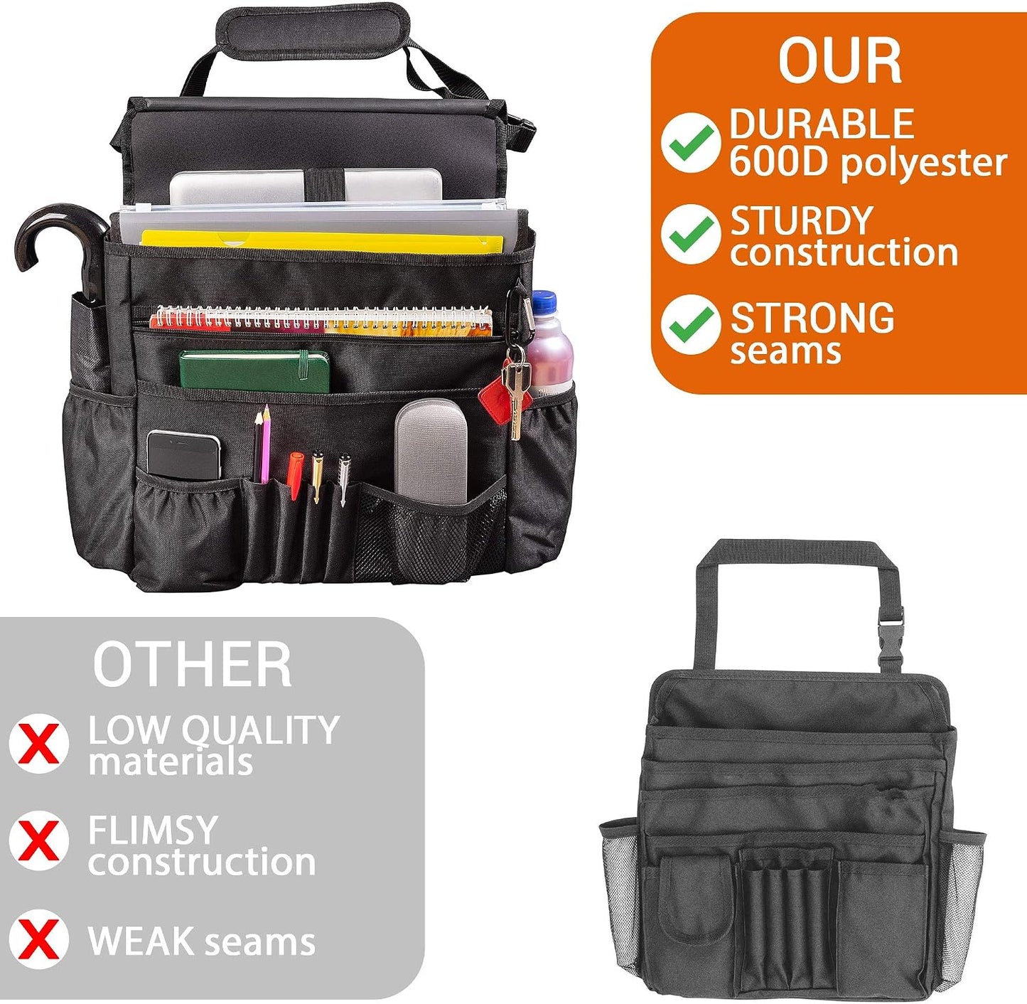 Front Seat Car Organizer with Cover and Laptop Storage - Back Seat or Passenger Car Organization with Adjustable Straps - Universal for Police, Driver, Office, Travel, Truck, Ideal for Law Enforcement