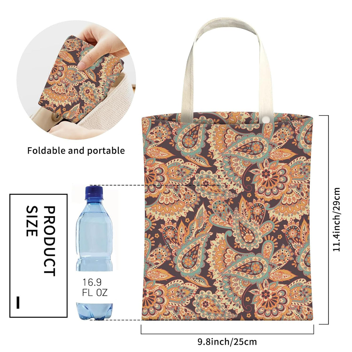 Cute Car Trash Can, Hanging Canvas Car Back Seat Organizer and Storage Bag, Funny Car Trash Bag for Travelling, Outdoor Boho Paisley Flower