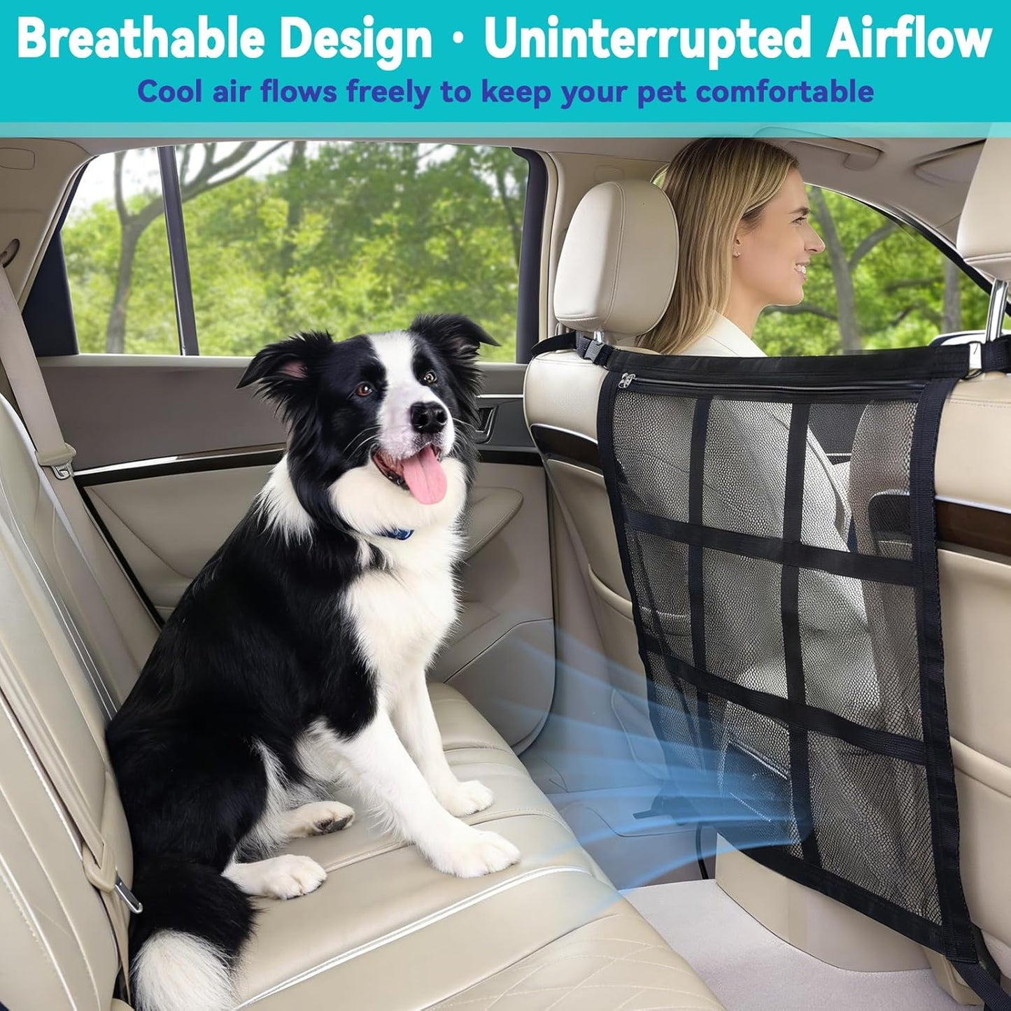 Dog Car Barrier,9-Grid Reinforced,Easy-Install Car Net for Dogs | Dog car net barrier, double mesh & zipper storage, dog barrier for suv sedans trucks, dog net for car ensures driving safety.