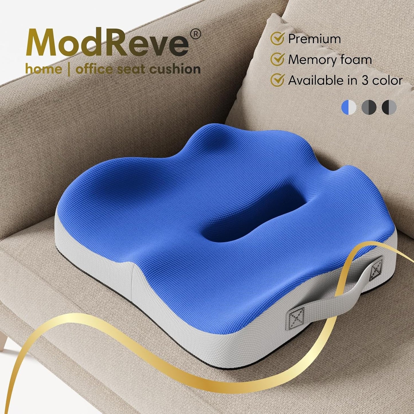 Memory Foam Seat Cushion for Office Chairs, Car Seat, Wheelchair, Desk Chair Pad - Extra Large Ergonomic Sciatica Coccyx & Tailbone Pain Relief Back Support Pillow for Long Sitting & Driving