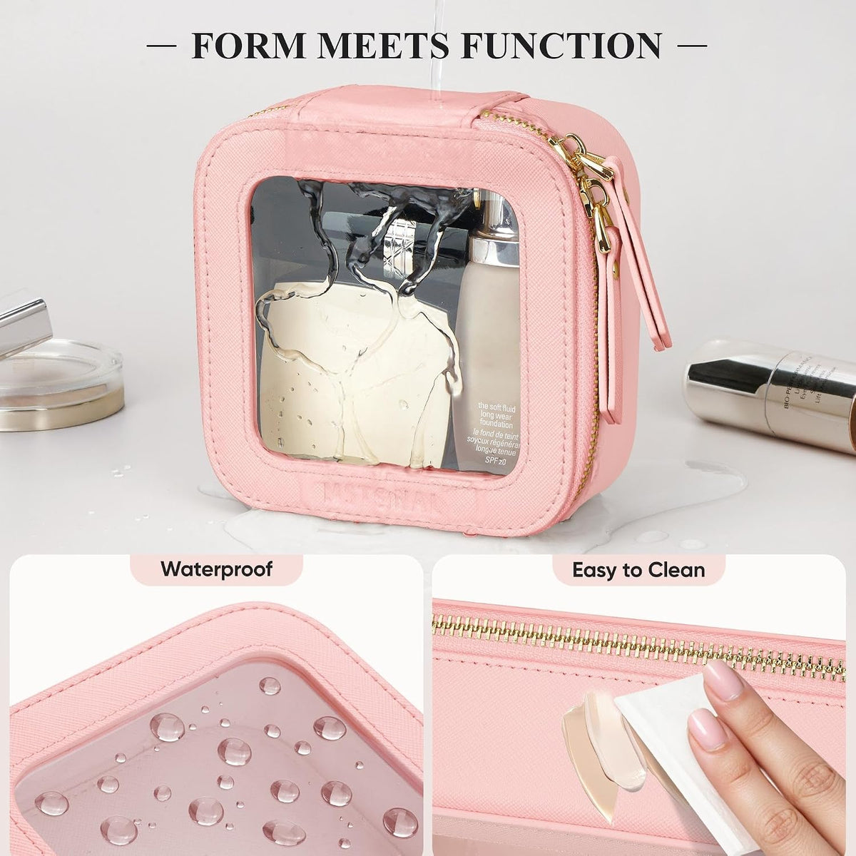 Small Clear Makeup Bag for Purse, Travel Cosmetic Case, Pink, Mini