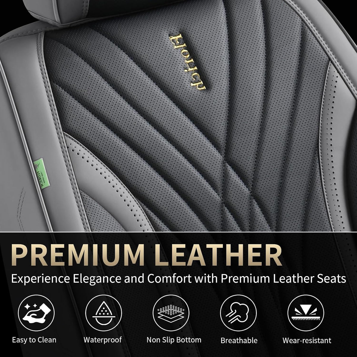 FLORICH Seat Covers, Front Leather Seat Covers, Car Seat Covers 2 PCS,Waterproof Seat Cover for Cars, Luxury Leatherette Gary Car Seat Cushion, Automotive Seat Covers for Sedan SUV Pick-up Truck