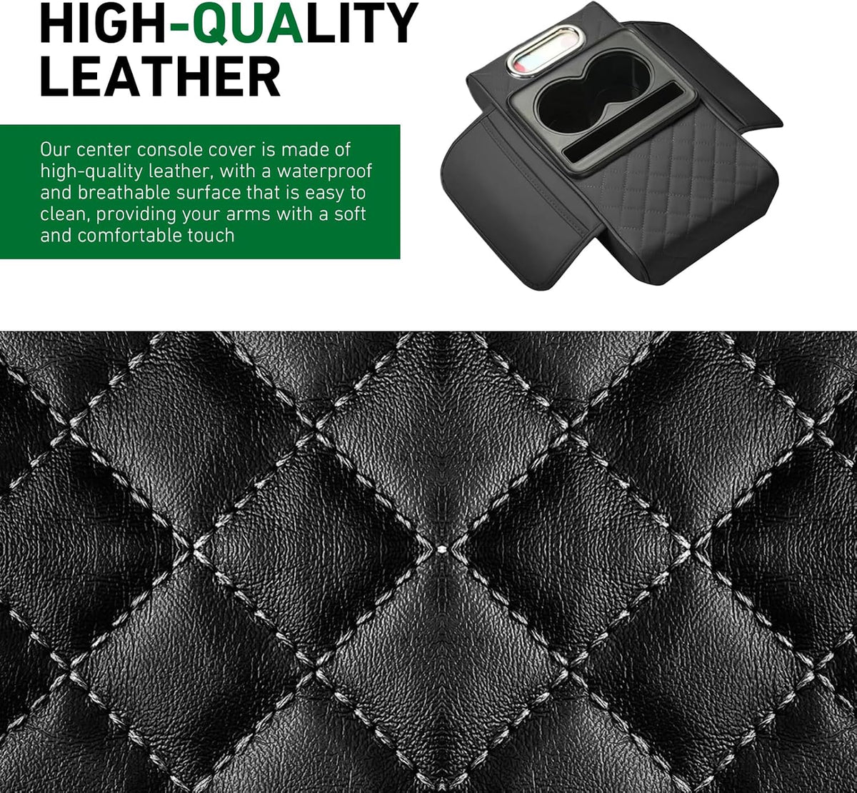 Car Armrest Cushion, 5-in-1 Center Console Cover Organizer, Multi-Functional Car Armrest Storage Box with 2 Cup Holder, Car Accessories Interior Organizers for Most Cars (Black)