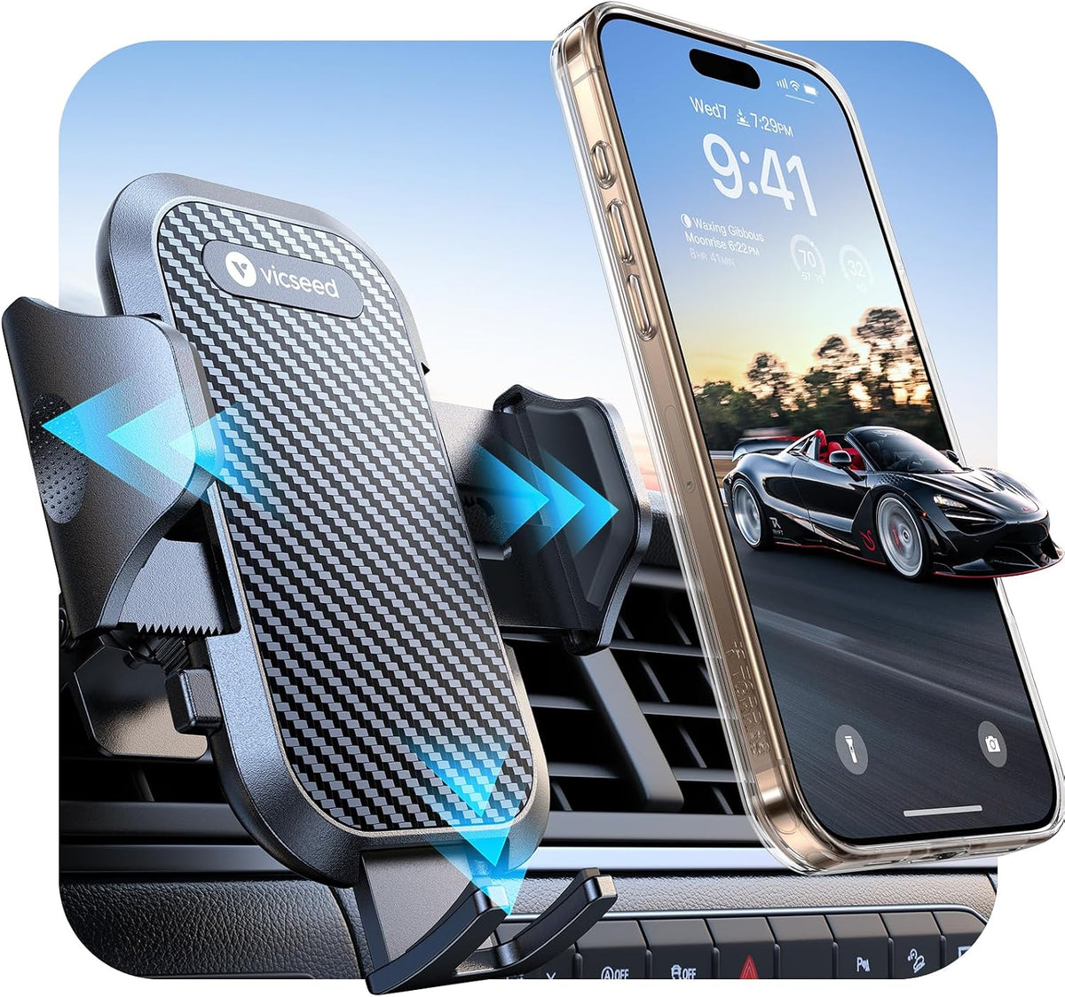 VICSEED 2026 Upgrade Ultra Stable Car Phone Holder Mount [Never Fall Off & Won't Break] Universal Air Vent Phone Mount for Car Easy Clamp Phone Holders for Your Car for iPhone 18 Pro Max 17 16 15 14
