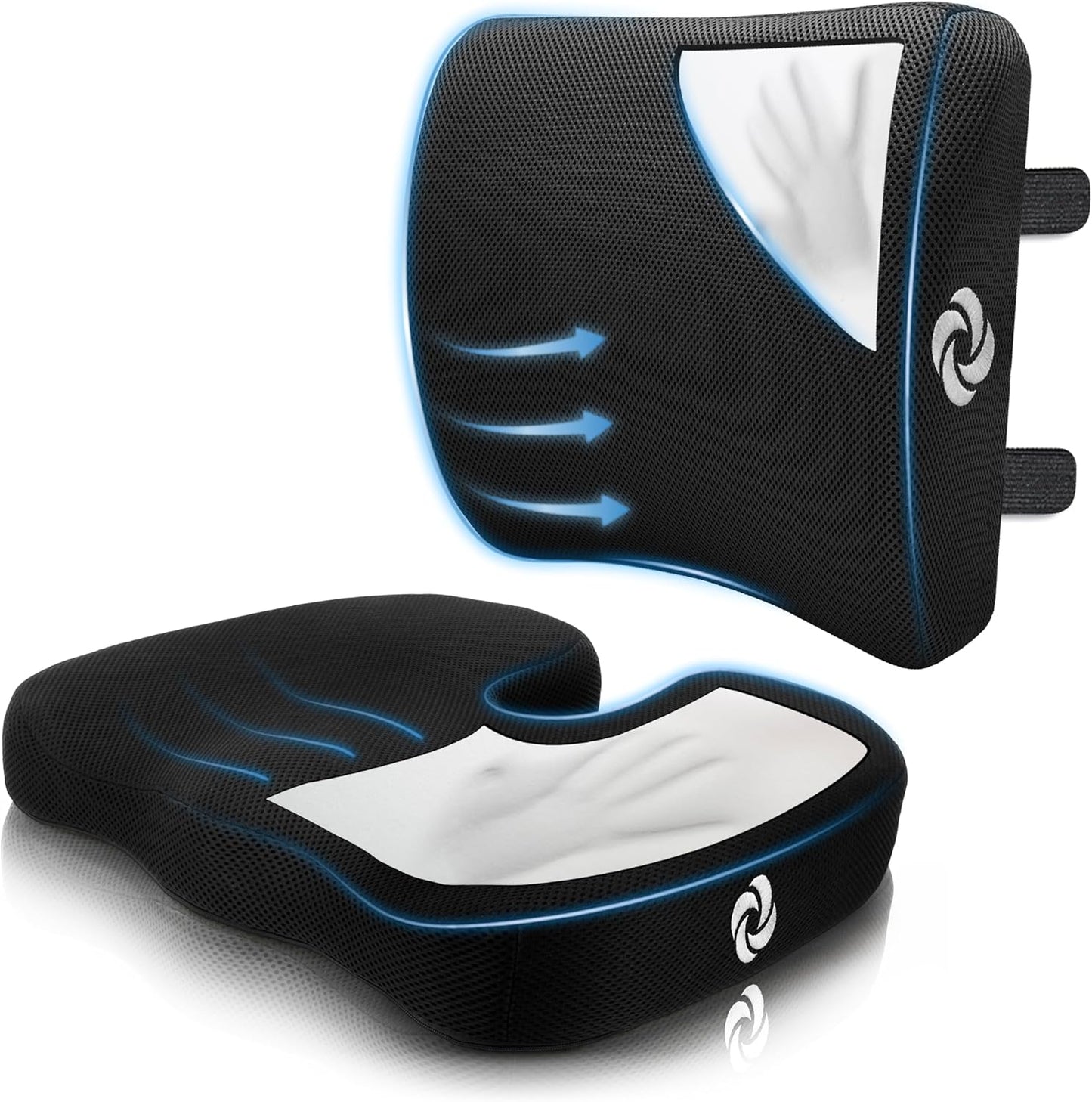 Samsonite Memory Foam Lumbar Support Pillow for Office Chair, Gaming Chair & Car Seat Automotive Use, Home Office Essentials for Sitting Comfort and Posture Relief Back Support, Black with Cooling Gel
