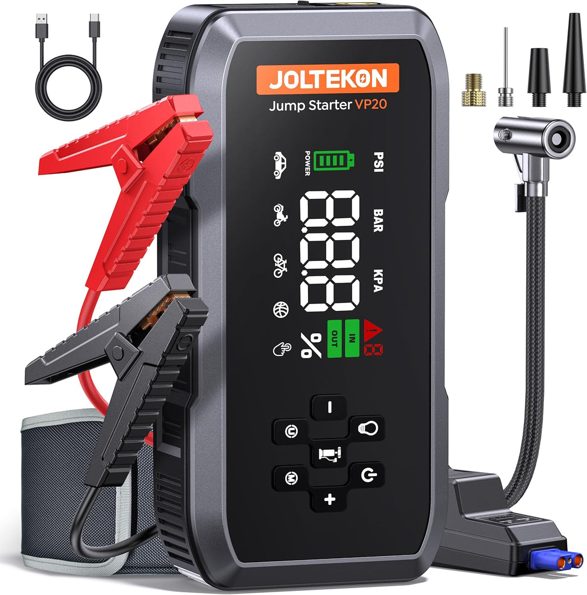 Car Battery Jump Starter with Air Compressor, 5000A Powerful Battery Jumper Starter Portable with 150PSI Auto-Pause Pump, 12V Jump Box for Car Battery with 10-Safety Protection(9L Gas/8L Diesel)