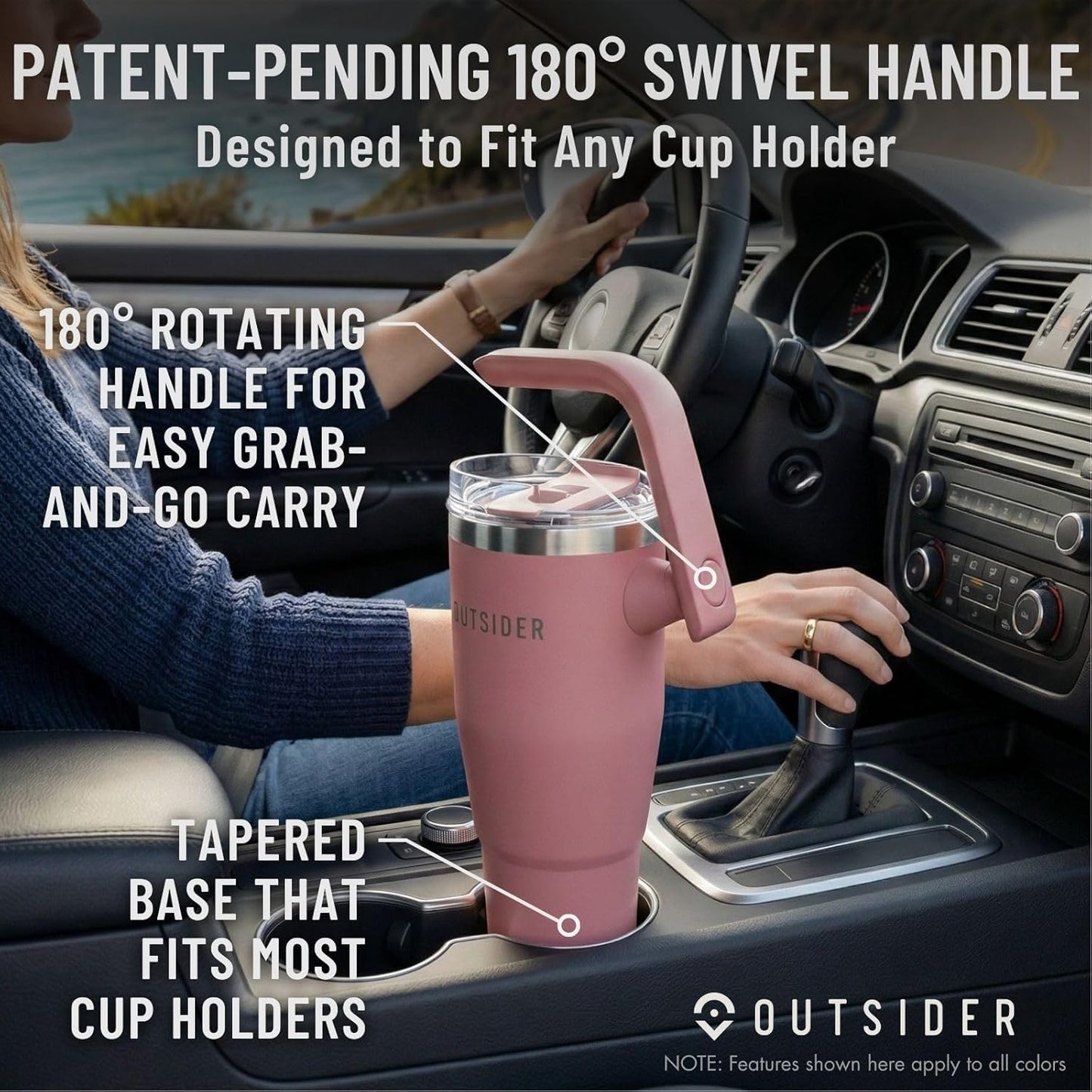 OUTSIDER The Everyday 40 oz Stainless Steel Vacuum Insulated Tumbler with Straw, Lid & 180° Swivel Handle for Easy Carrying – Leak Proof Tumbler for Home, Office, Gym, & Outdoors (Cobblestone)