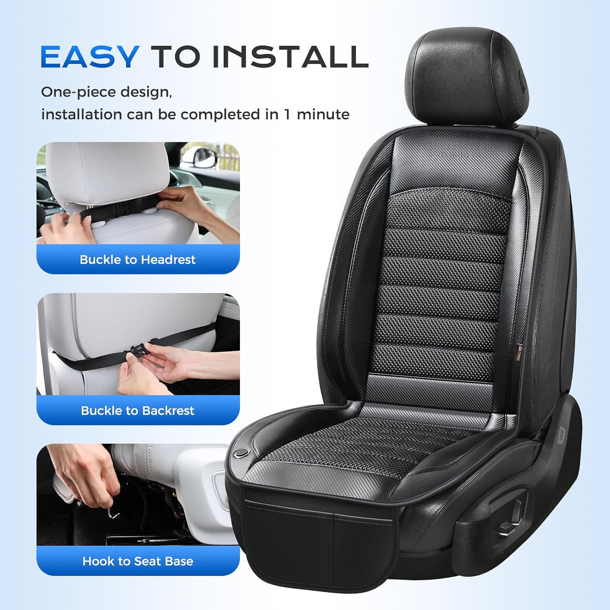 Coverado Cooling Car Seat Cover, Ventilated Seat Cushion for Summer, Cooling Car Seat Pad with Dual Powerful Turbo Fans Universal Fit for Sedan SUV Truck Van, Black