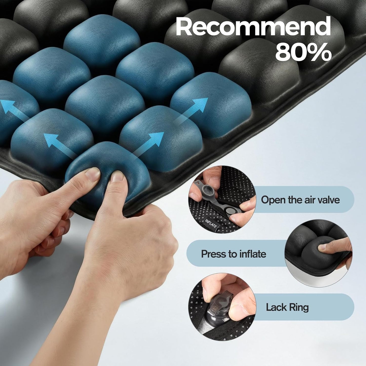 Sondour Travel Cushion Airplane Seat,Airplane Cushion for Long Flight,Press-Type Inflatable Wheelchair Seat Cushion,42 Airbags for Car,Office,Stadium,Ergonomic Comfort Support Pressure Relief-Black