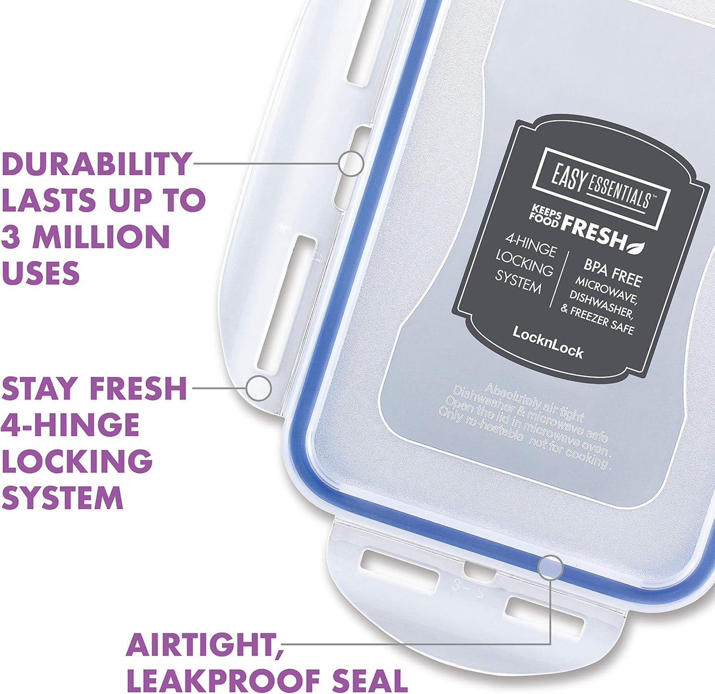 LocknLock Easy Essentials Food Storage lids/Airtight containers/Stackable, BPA Free, 6 Piece, Clear