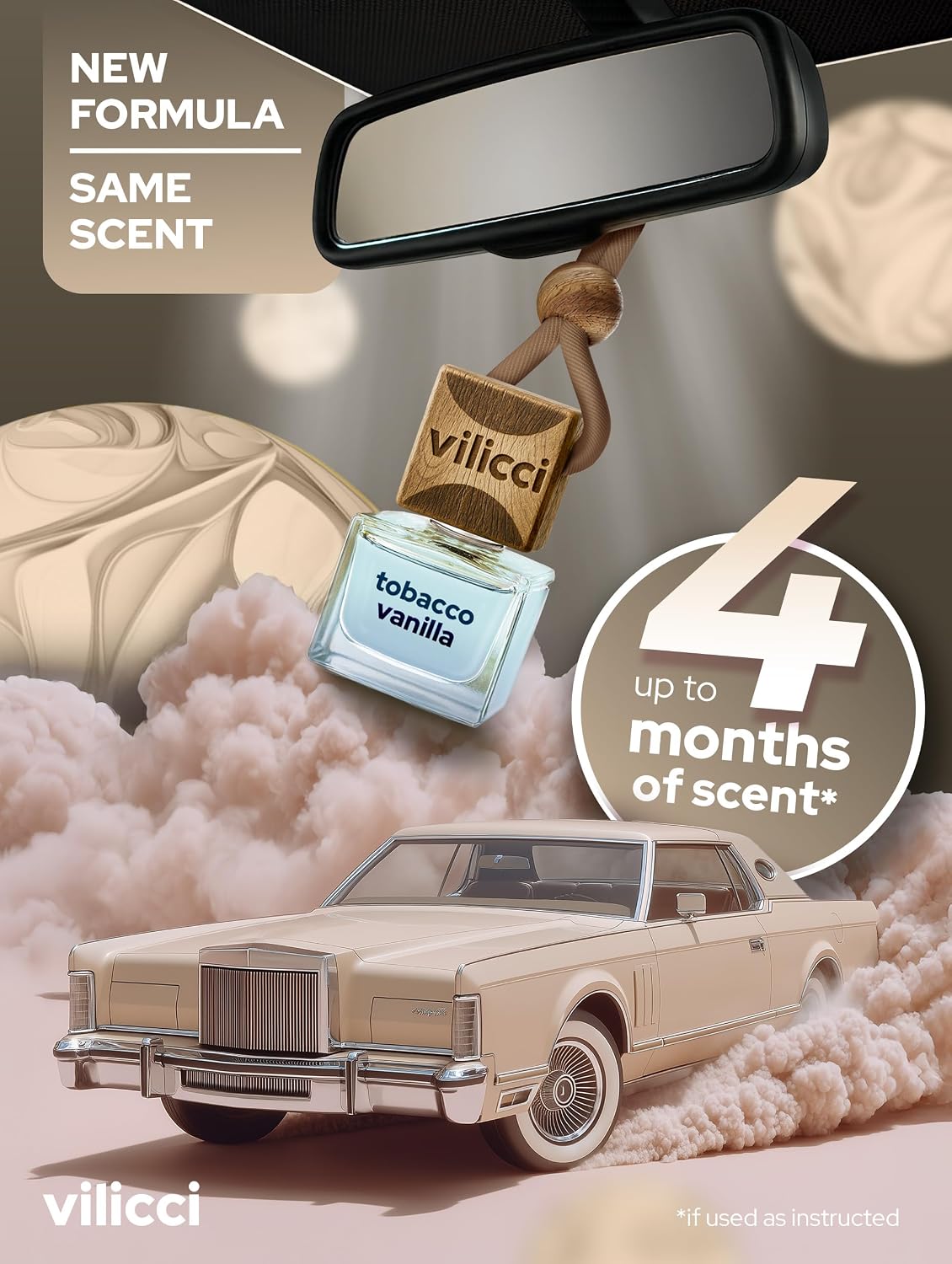Vilicci Tobacco Vanilla Car Air Freshener – Premium Auto Perfume & Car Diffuser | Sophisticated & Timeless Scent | Long-Lasting Up to 120 Days | Odor Eliminating | Vegan, Cruelty-Free Car Perfume