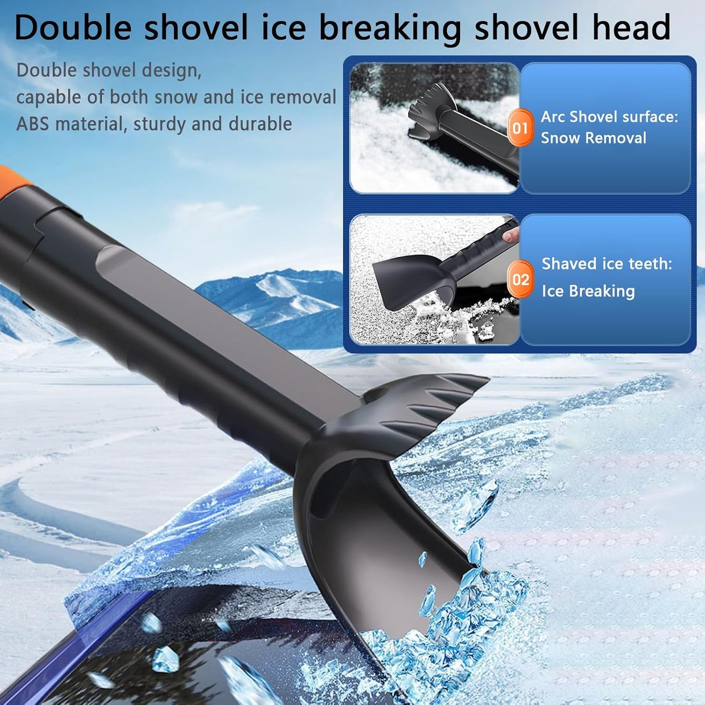 42'' Ice Scraper and Extendable Snow Brush for Car Windshield with with Foam Grip and 360° Pivoting Brush Head Snow Scraper,Snow Pushing Plate, Pivoting Snow Broom