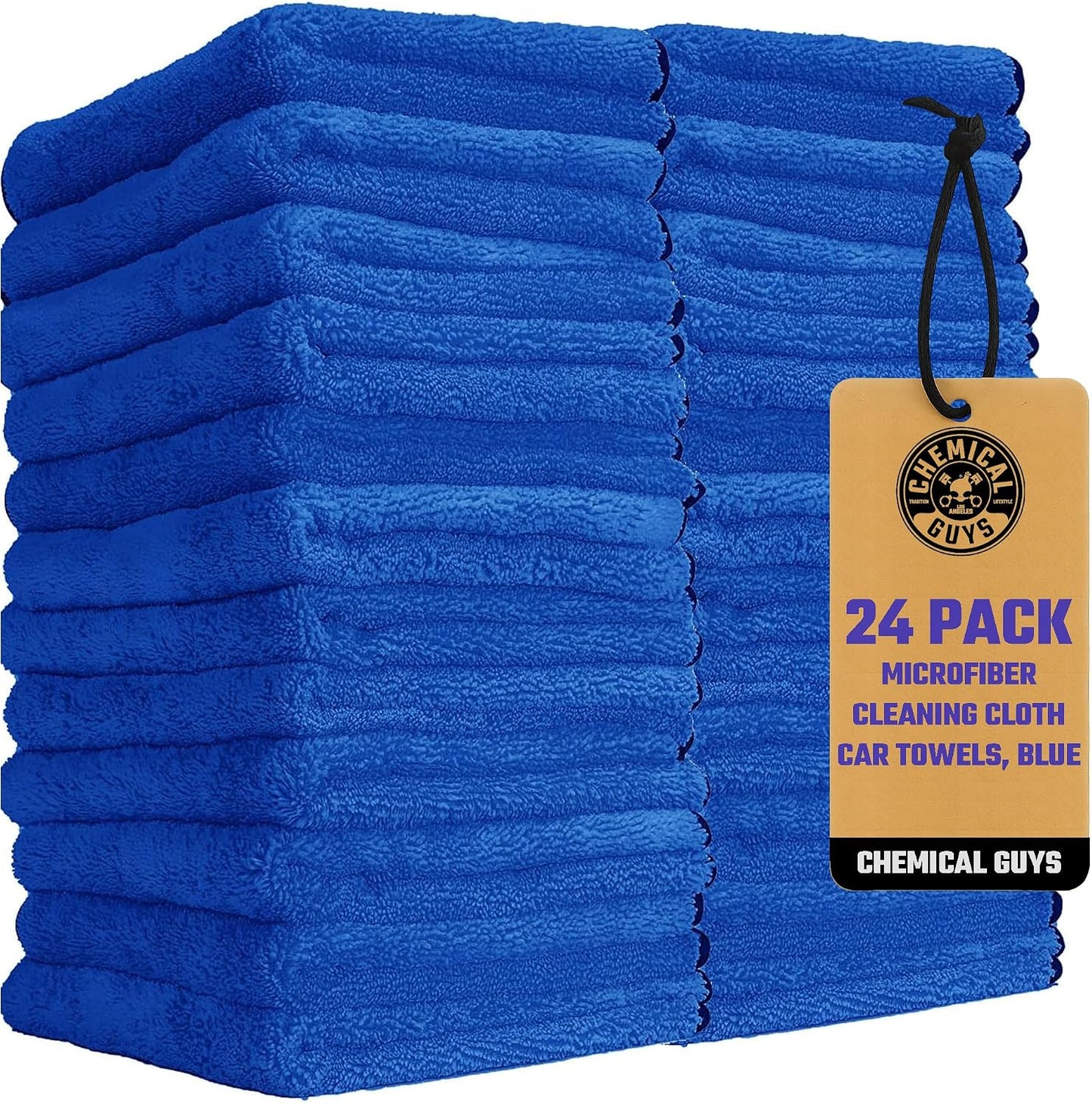 Chemical Guys, Professional Microfiber Towels, 16 x 16 in, Blue, 24 Pack | Ultra-soft, scratch-free towels to buff wax, dry panels and clean glass and interiors, machine washable