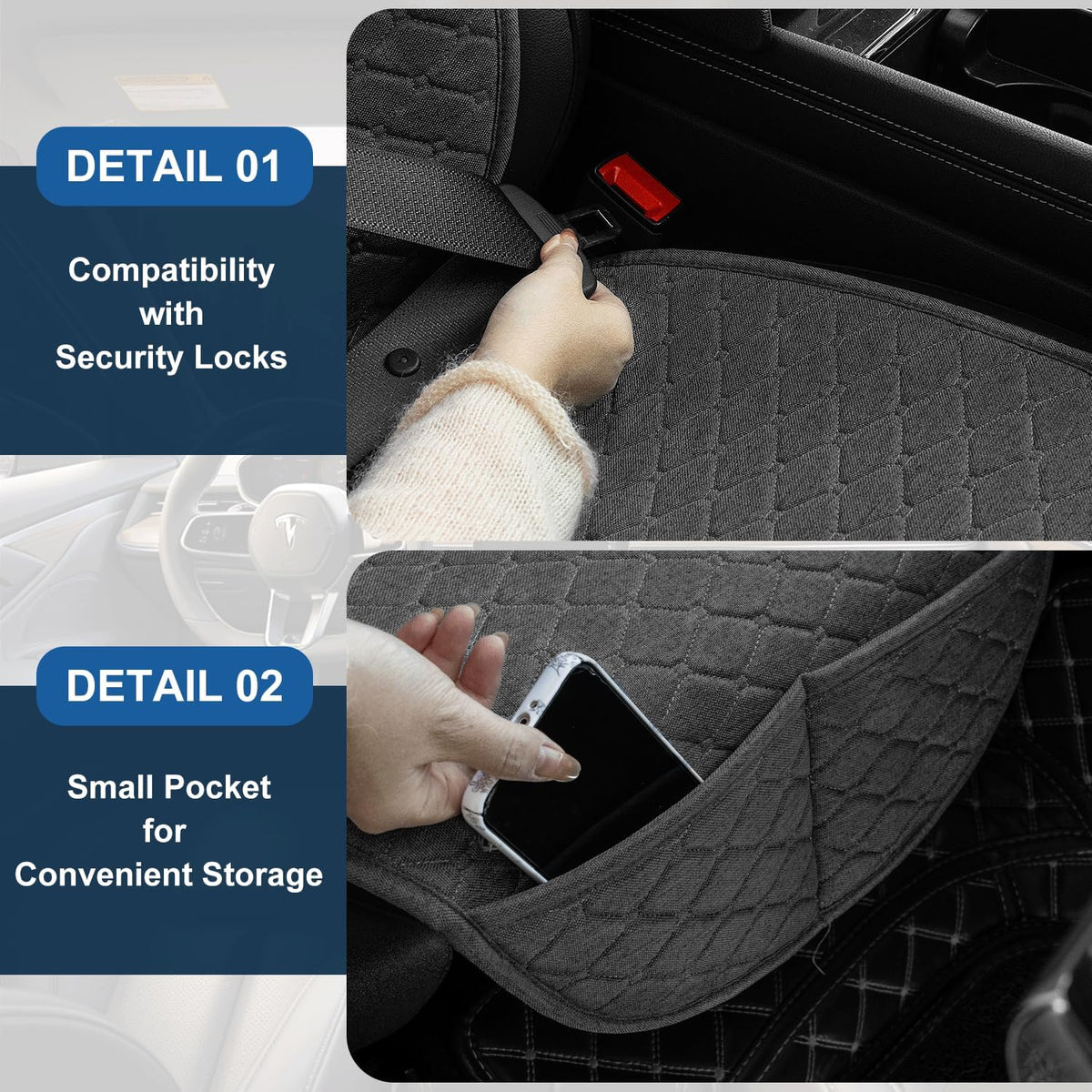 Linen Car Seat Covers for Cars, Front Car Seat Cover Protectors with Storage Bags, Anti-Slip & Soft Automotive Seat Cushion Universal Fit for Most Sedan, SUVs, Vehicles (Deep Grey)
