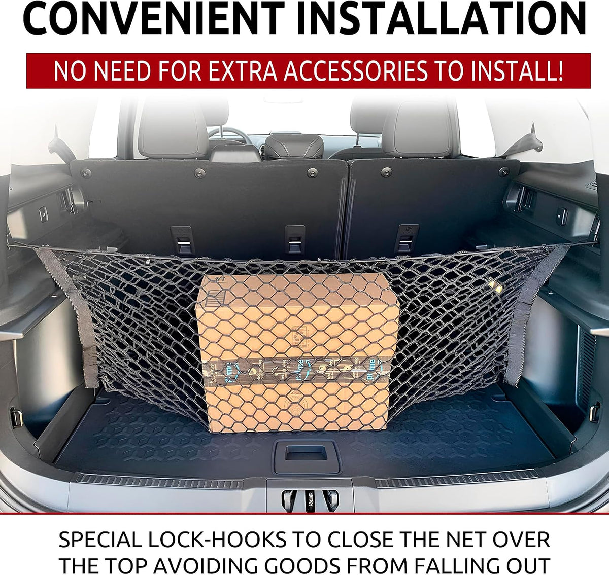 Trunk Envelope Style Automotive Elastic Mesh Cargo Net for Ford Bronco Sport 2021-2026 - Trunk Organizers and Storage - Luggage Net for SUV - Best Car Organizer for Ford Bronco Sport