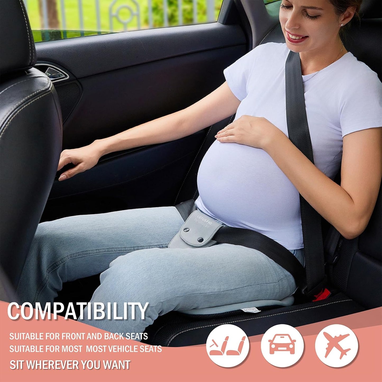 Car Seat Cushion for Pregnancy, Integrated Abdominal Pad, Elastic Breathable Fabric Reduce Belly Compression, Enhance Driving and Traveling Comfort