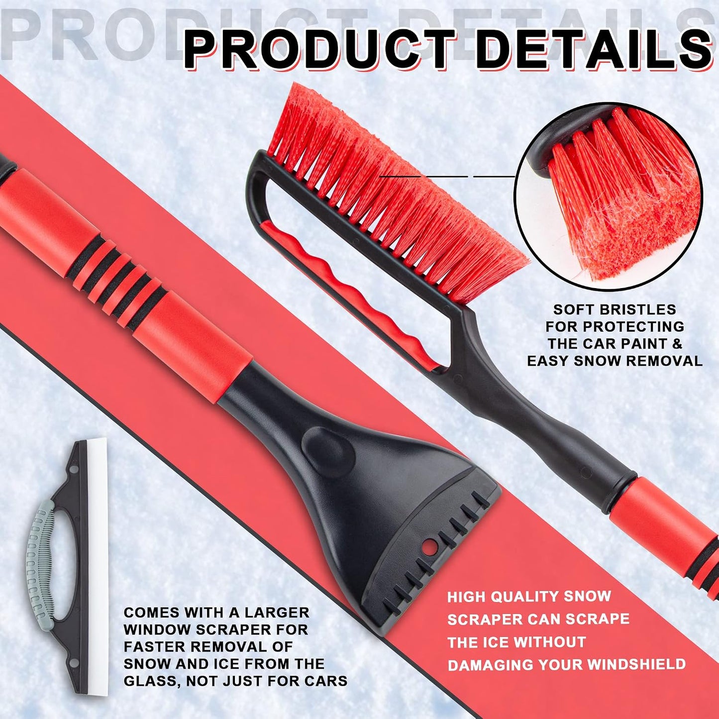 CARTMAN 26 in Snow Brush and Ice Scraper, Detachable Car Snow Tool | Soft Bristles, ABS Shaft, EVA Foam Grip, -40°F Cold Resistance, Compact Two-Piece Storage, Scratch-Free Cleaning