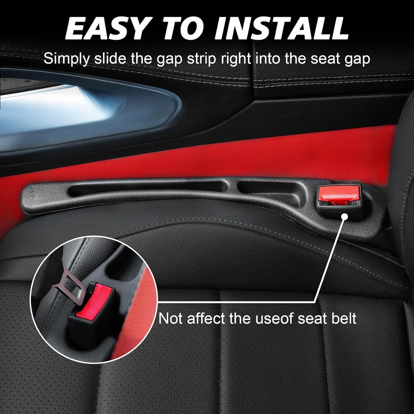Car Seat Gap Filler 2 Pack, Built-in Storage Slot & Seat Belt Pass-Through Design, No-Readjust Gap Blocker Organizer for SUV Truck Sedan, Universal Fit Car Interior Accessories