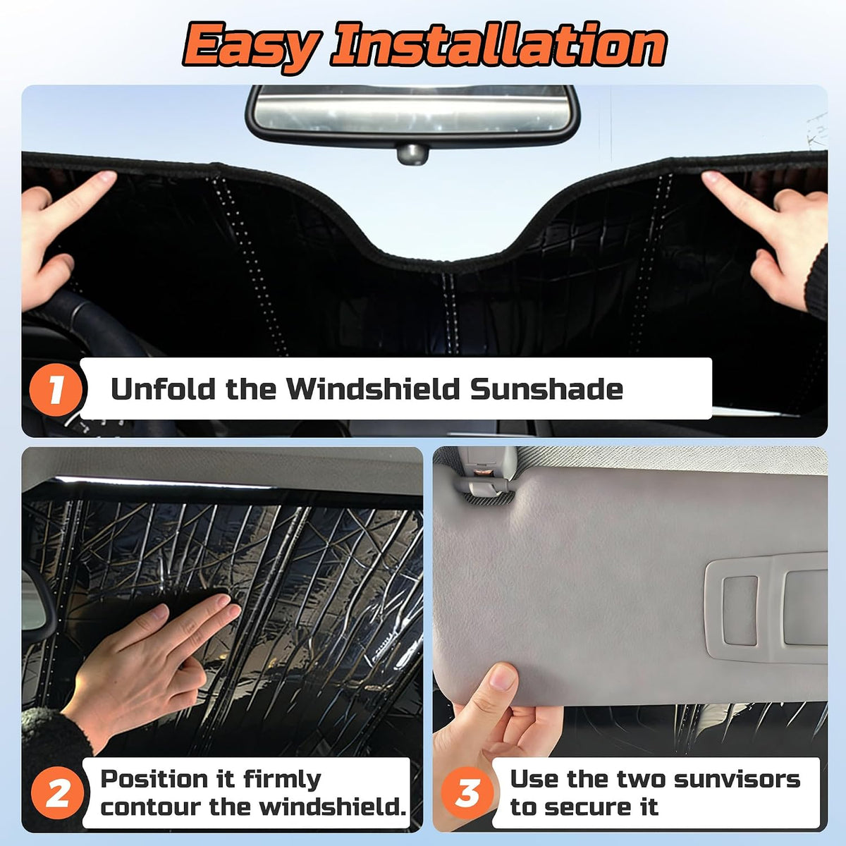 Windshield Sun Shade Compatible for 2020-2025 Benz GLE GLS Silver Reflective Foldable Front Sun Visor Sunshade Protector with Storage Bag Keep Interior Cool