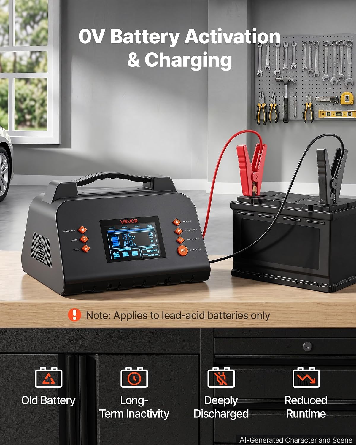 VEVOR Smart Battery Charger 30A 6V 12V 24V for Lithium LiFePO4 Lead-Acid