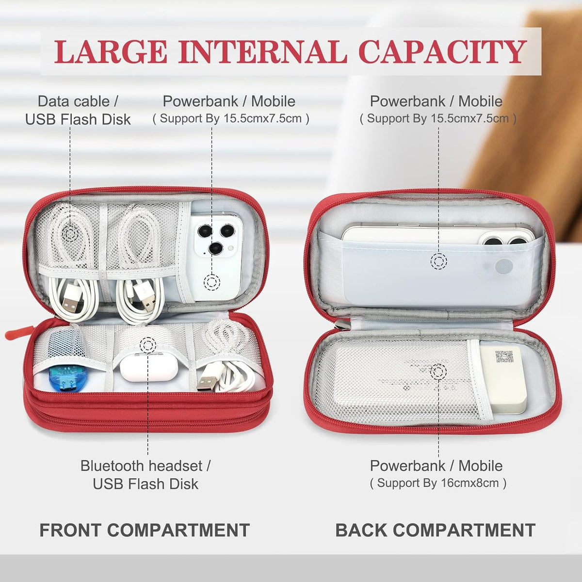 FYY Electronic Organizer, Travel Tech Pouch Bag, Cable Organizer Red