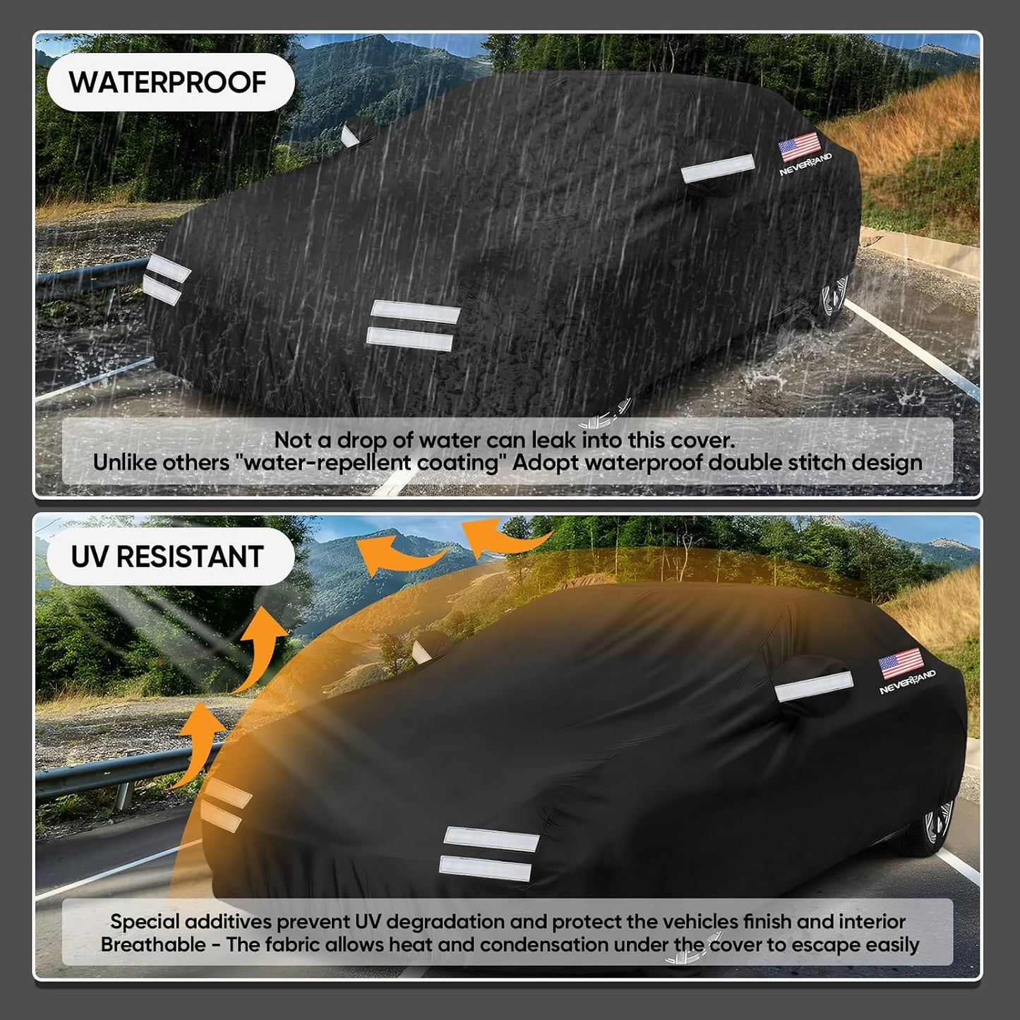 Sedan Car Cover Waterproof Heavy Duty All Weather Protection Dustproof, Snowproof, UV Protection Outdoor Full Car Covers for Automobiles Universal Fit Sedan, Car Cover Size 183''L x 70''W x 59''H