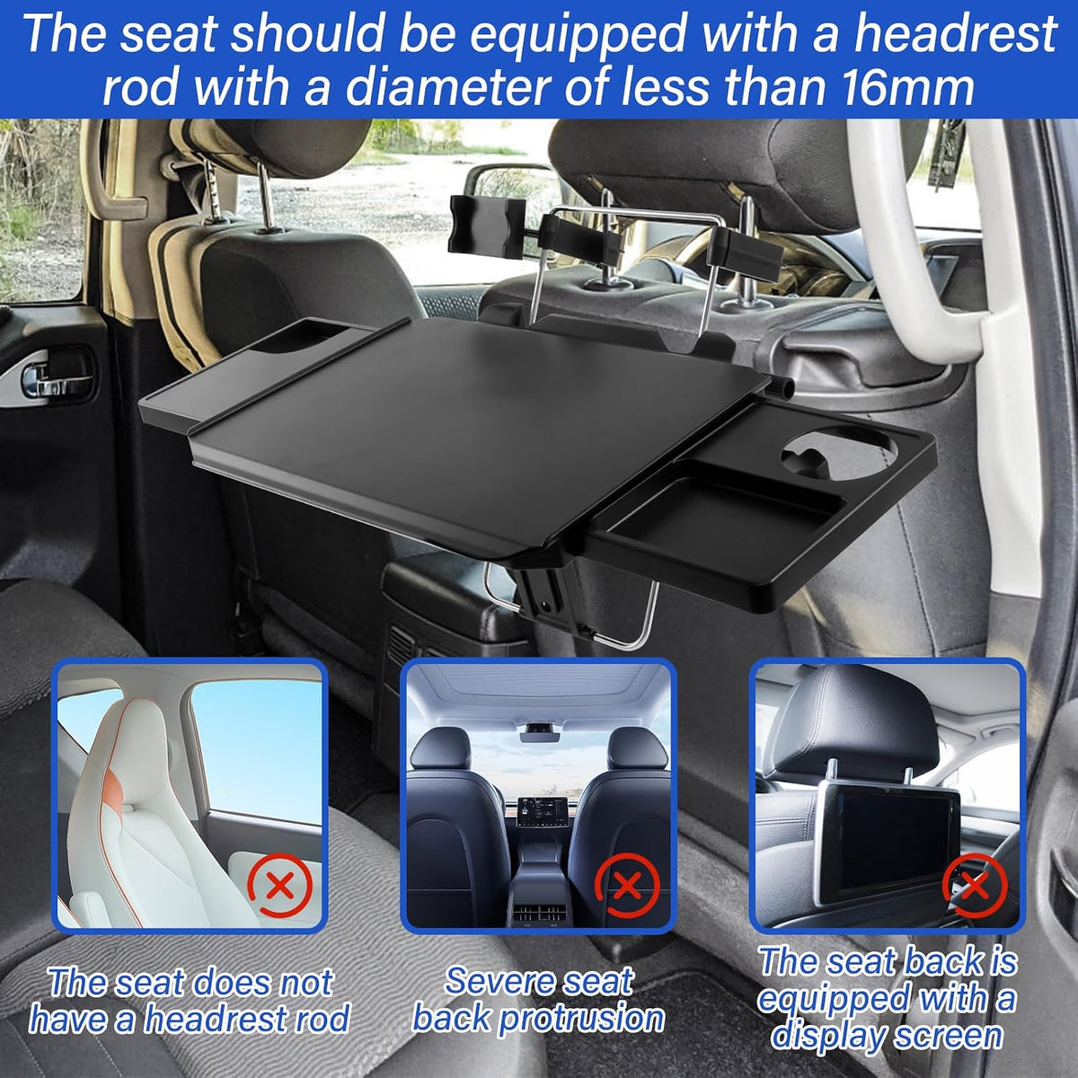 Large Car Steering Wheel Tray, Adjustable Back Seat Headrest Tray, Laptop Mount Steering Wheel Desk with Drawer, Car Tray Cup Slot and Tablet Slot with Phone Holder for Large SUV,Truck,Van