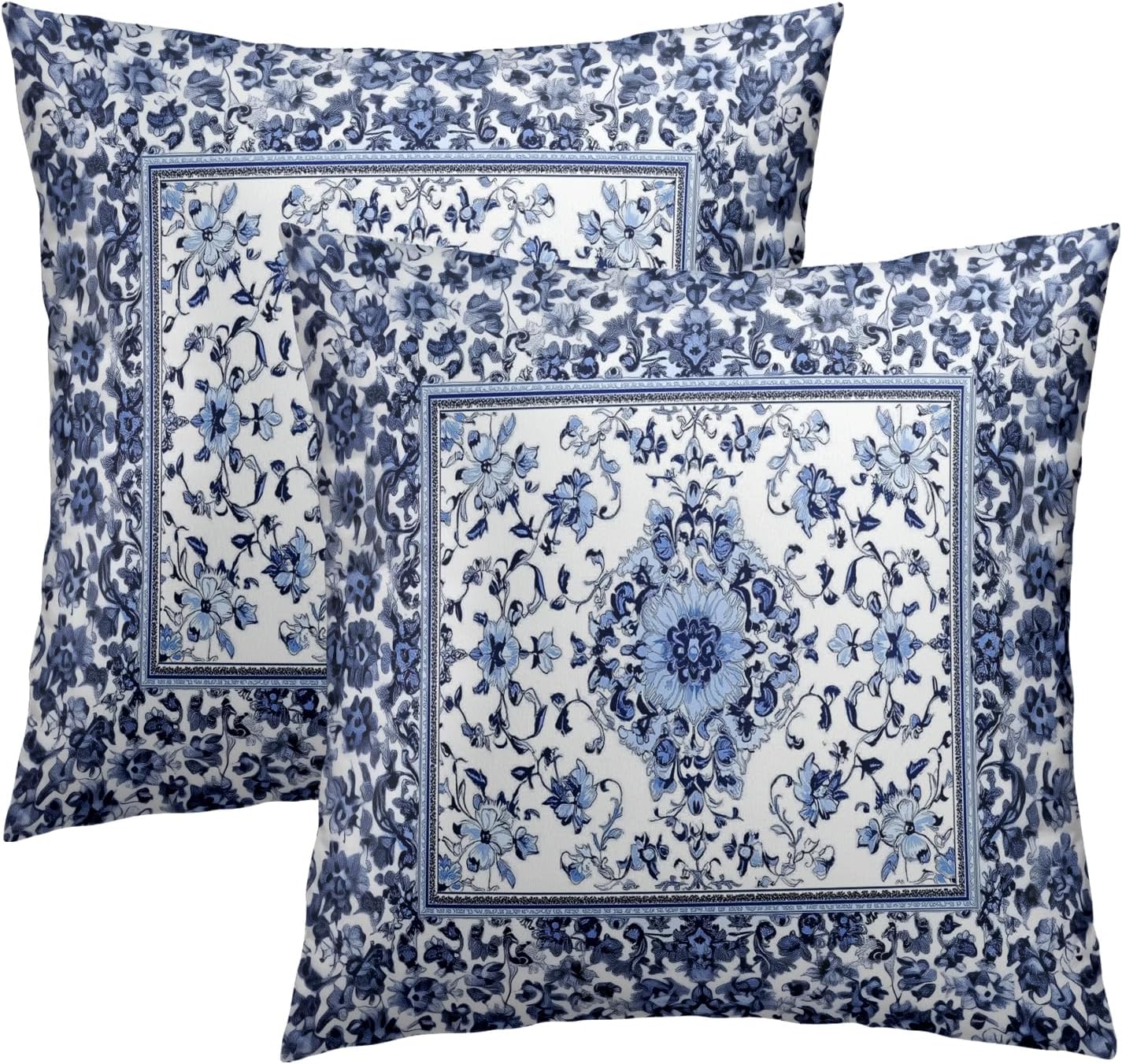 Giwawa Boho Floral Pillow Covers 16x16 Inch Blue Leaves Decorative Pillow Cases Set of 2 Square Throw Pillows for Cushion Sofa Couch Outdoor Decor