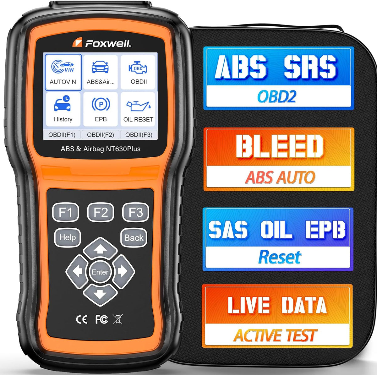 FOXWELL NT630 Plus ABS/SRS OBD2 Scanner, ABS Auto Bleed, Oil EPB SAS Resets