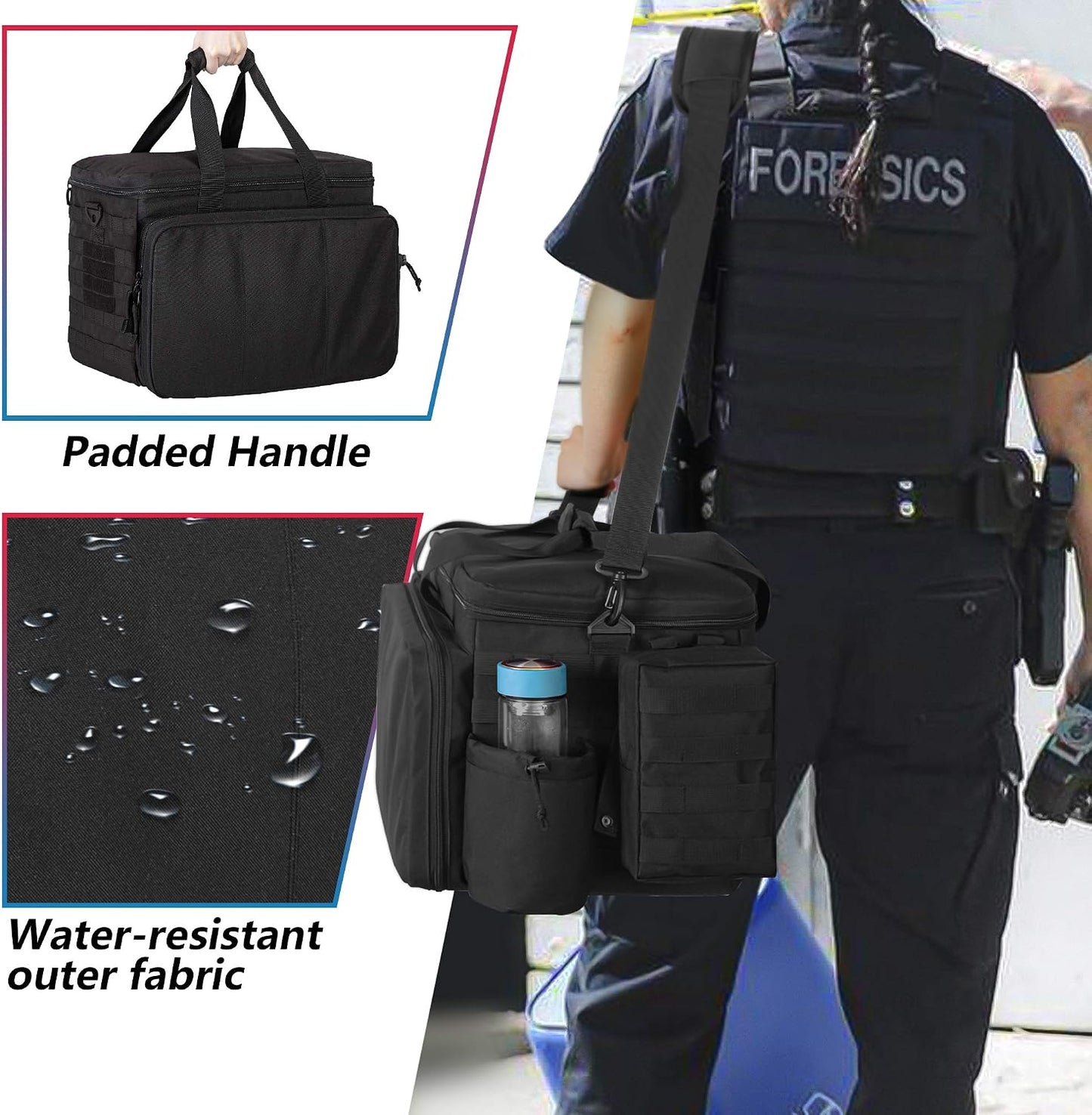 Trunab Patrol Bag Police Gear Car Front Seat Organizer for Law Enforcement Military Duty Bag with 15.6” Laptop Sleeve, Cups Holder, MOLLE Strips, Fits Vehicle Passenger Seat