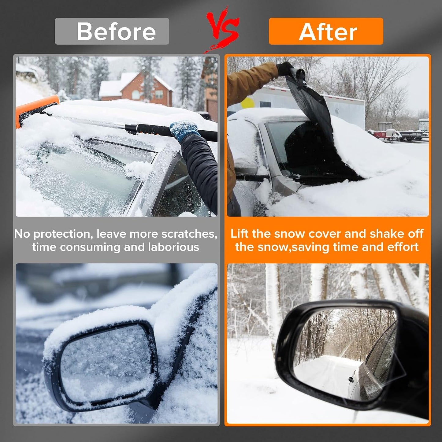 Car Windshield Cover for ice and Snow Double Fixing Easy Removal Windshield Snow Cover Protector with Side Mirror Cover Windproof Sunshade Cover for Cars, SUVs, Trucks, Vans (75"x47")