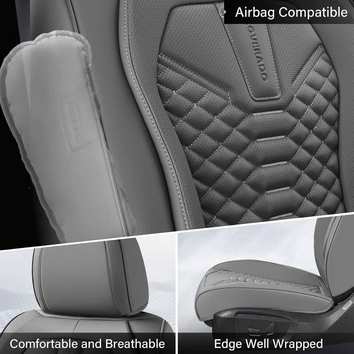 Coverado Car Seat Covers Full Set, Nappa Leather Seat Covers for Cars, Universal Waterproof Seat Covers, Front and Back Car Seat Protector, Automotive Seat Covers Fit for Most Cars, Gray