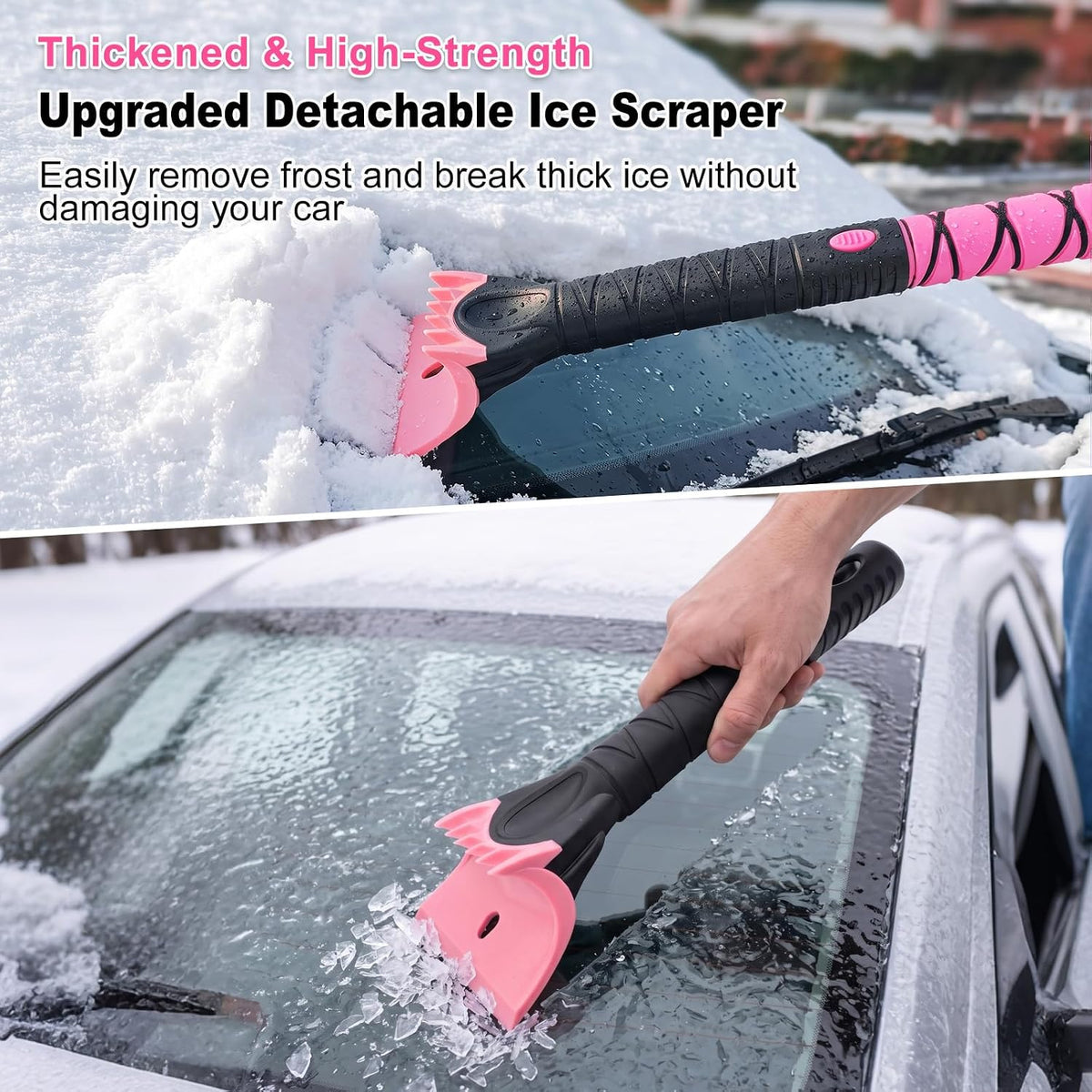 48 Inch Extendable Snow Brush with Squeegee Ice Scraper - Pink