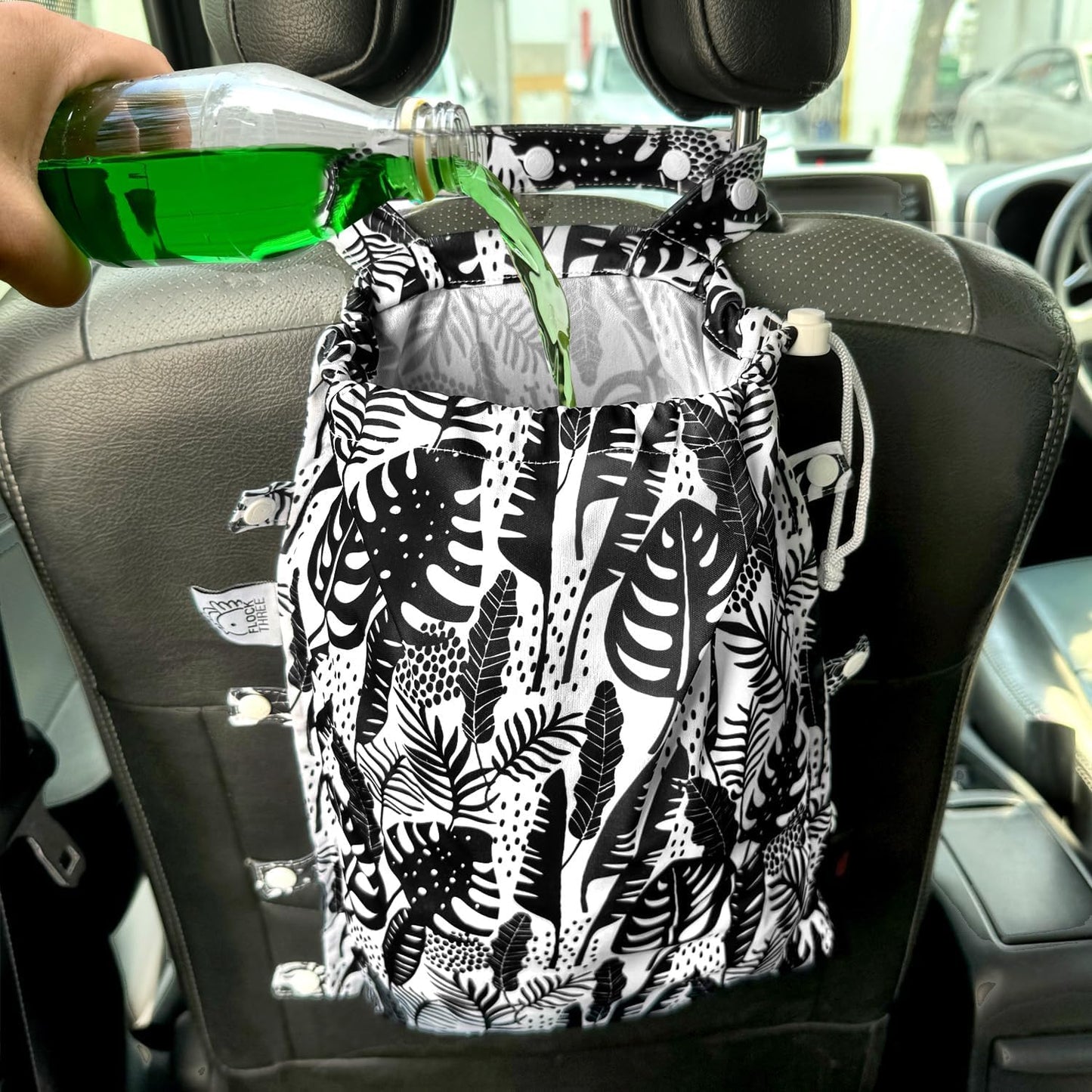 Leak-Proof Waterproof Car Trash Bag Foldable Multipurpose Trash bin Container Storage Cute Grocery Organizer Bag for Automotive Front or Back Seat in Cars SUVs and Trucks (Tropical)