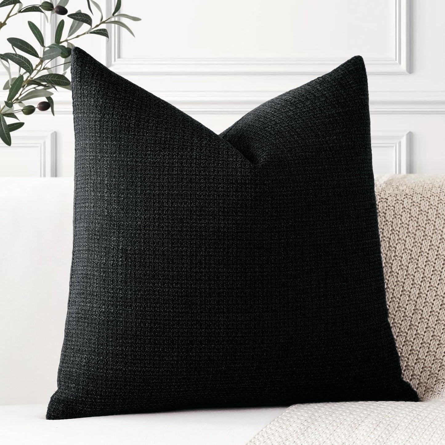 OTOSTAR Linen Throw Pillow Cover Set of 1 Decorative Square Pillowcases Cushion Covers 24x24 Inch for Home Decor Sofa Bedroom Car 60 x 60CM Black